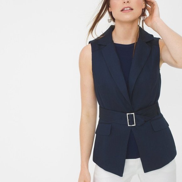 White House Black Market Jackets & Blazers - NWT WHBM Navy Blue LINEN-BLEND DOBBY VEST